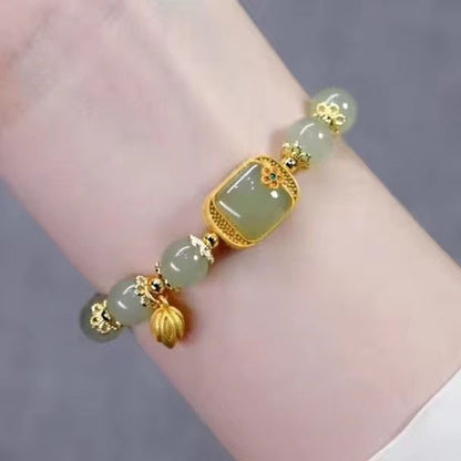 Elegant Jade Beaded Bracelet With Gold Accents - Timeless Luxury and  Charm