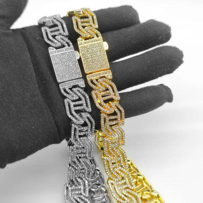 Silver and Golden Icy Bust Down Mini Cuban Bracelet