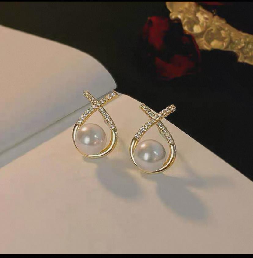 French Cross Pearl Earrings