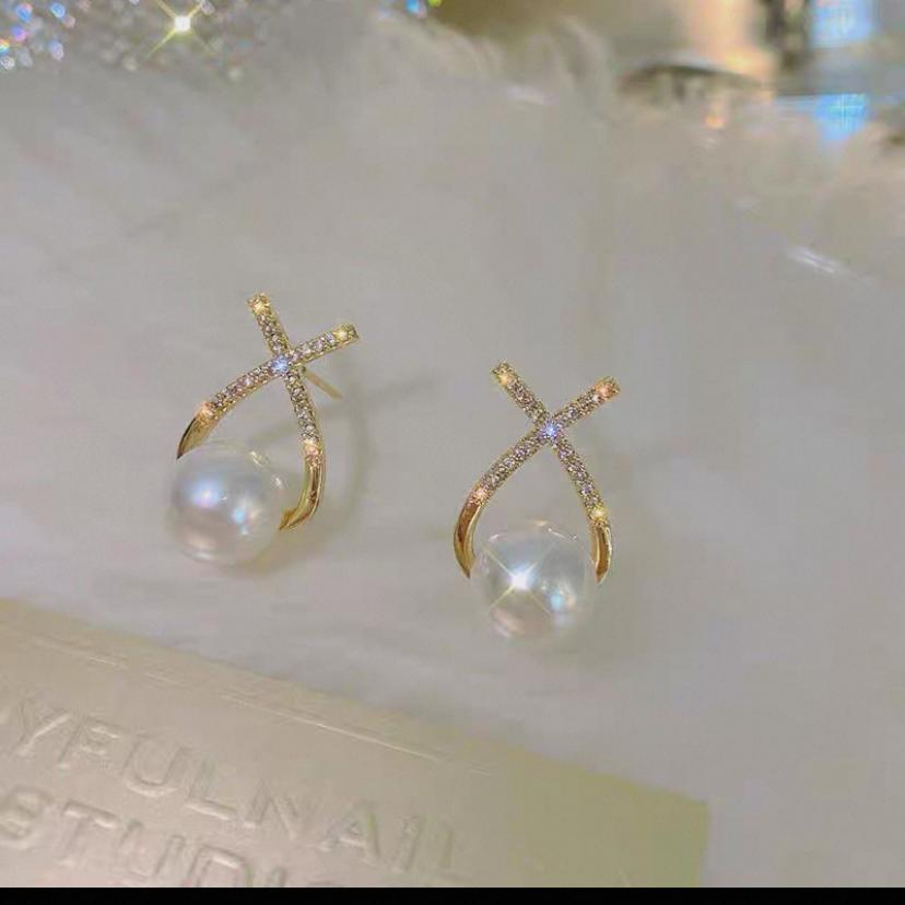 French Cross Pearl Earrings