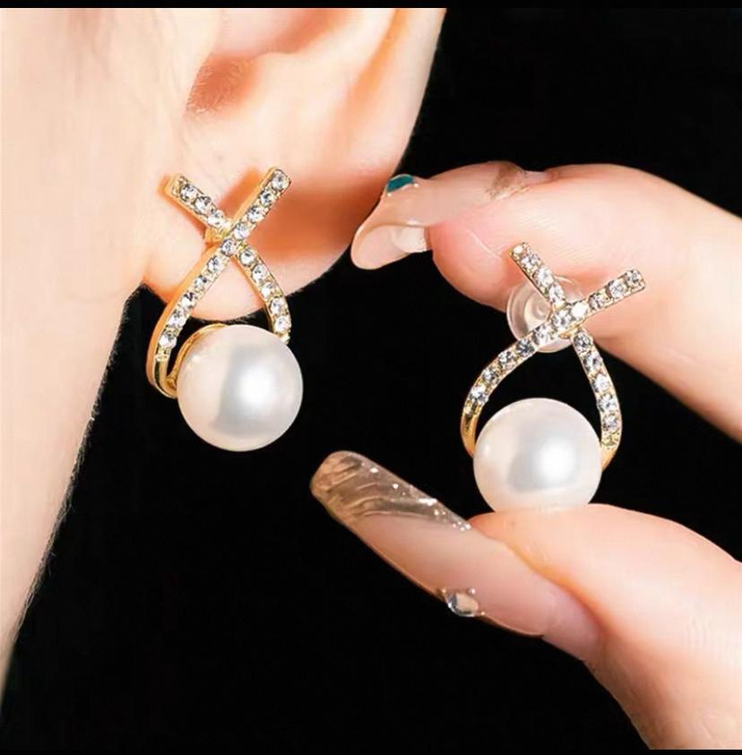 French Cross Pearl Earrings