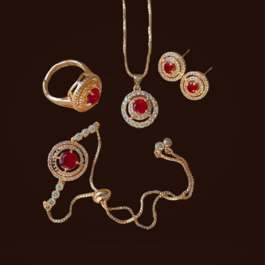 Zircon set 4 pieces, includes Zircon pendant, earrings, adjustable ring and up down movement bracelet.